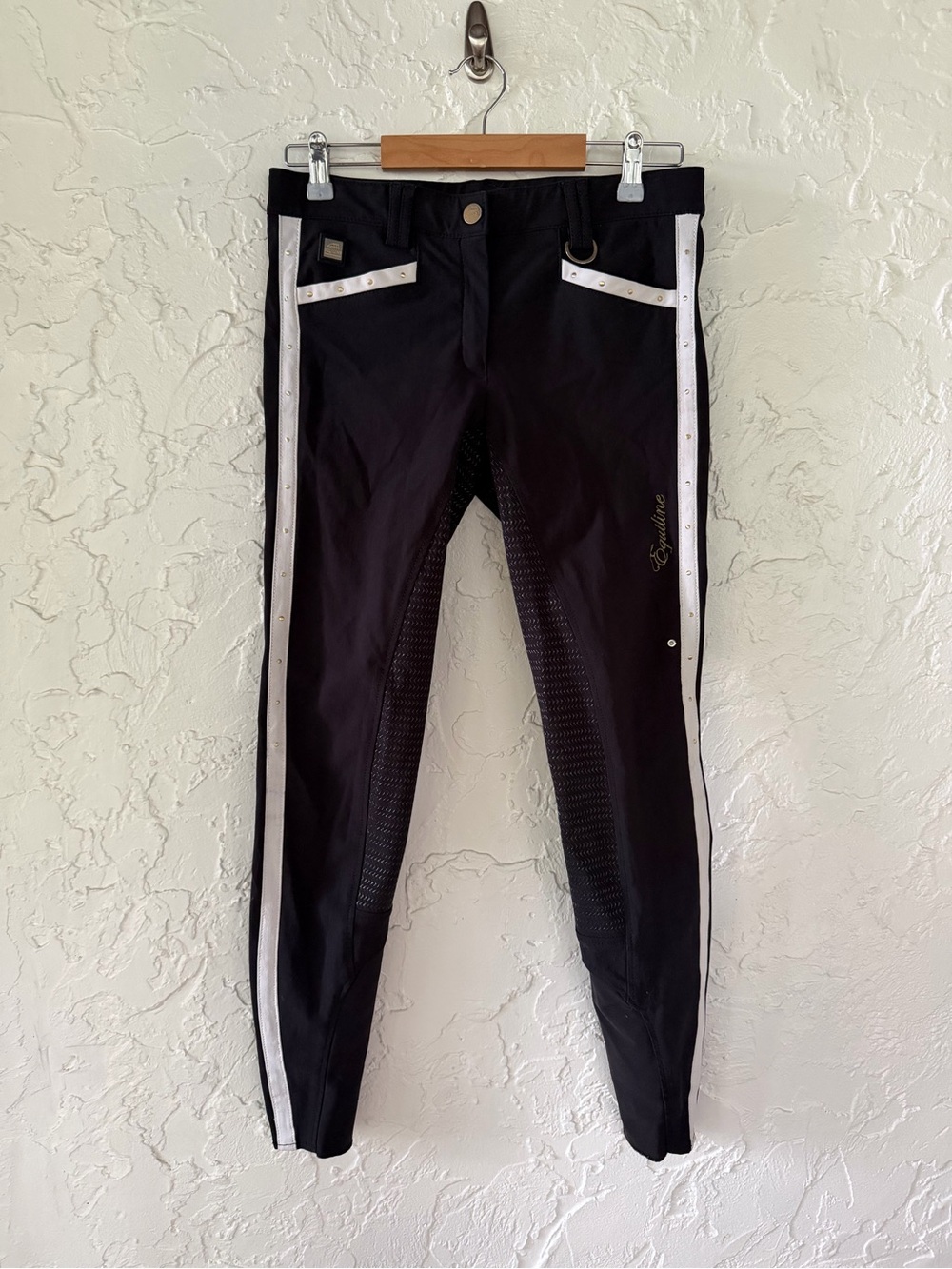 Equiline Equestrian-Style Black Ankle Riding Tights with White Trim